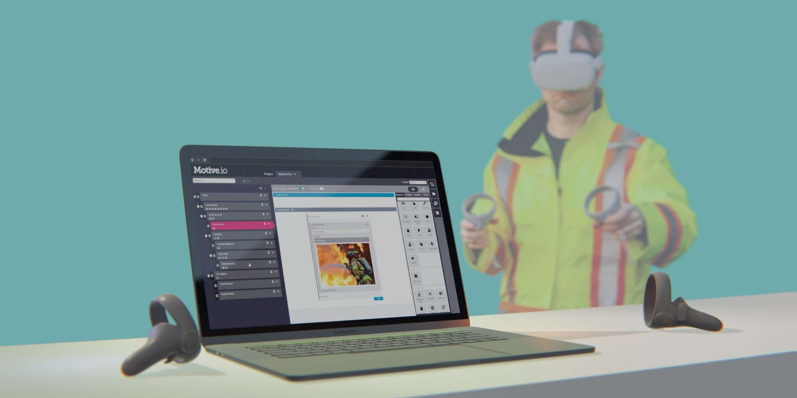The Motive VR Training Platform, used to create scalable VR training, is pictured on a laptop.