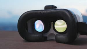 Reducing carbon footprint with VR: VR headset on table