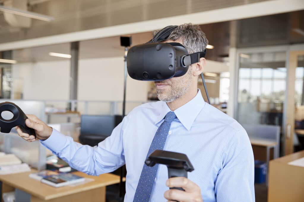 XR technology in enterprise being used by a business man in an office